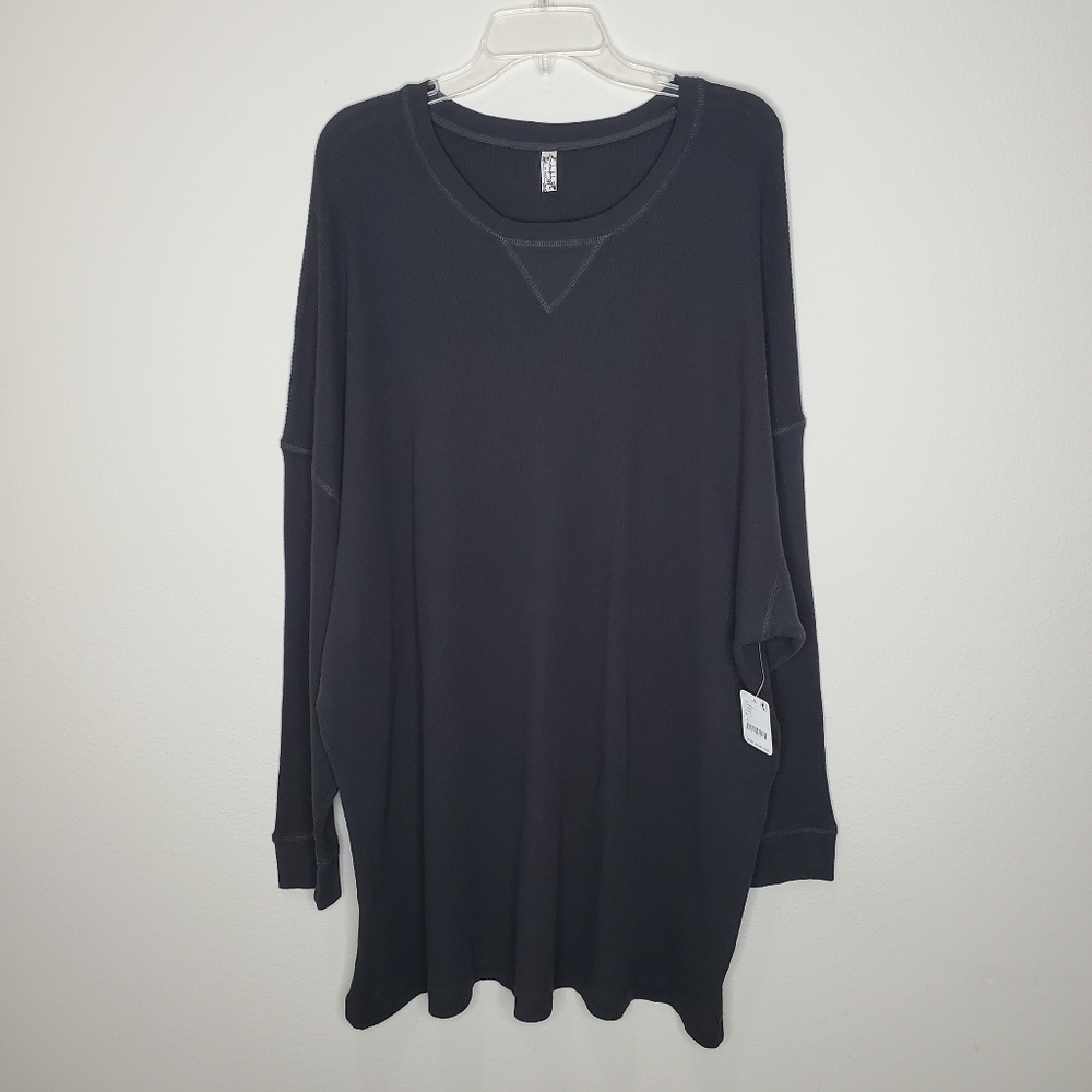 Free People Intimate Revolve Early Night Black Waffle Knit Oversized Thermal Top - Picture 4 of 11